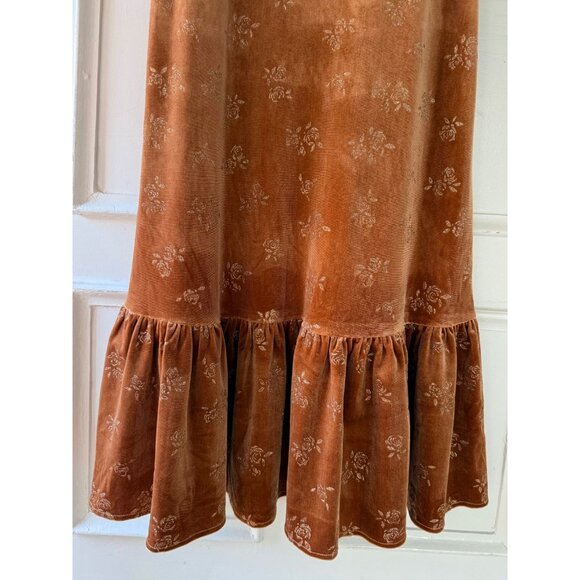 Lait Collection Velvet Dress Size XL Rust Floral Puff Sleeve Ruffle Hem Retro - Picture 17 of 17